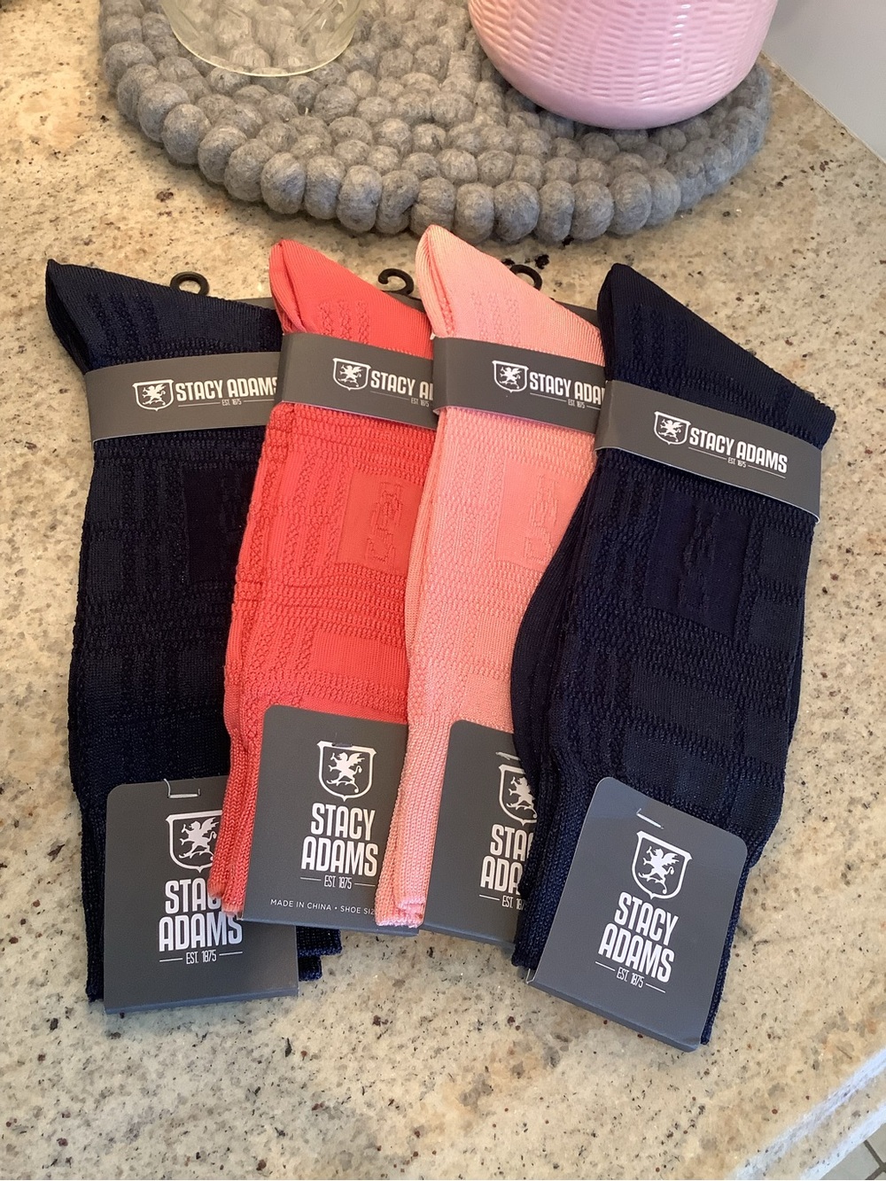 Stacy Adams Men's Dress Socks - Navy, Coral & Pink Lot of 4 New Pair